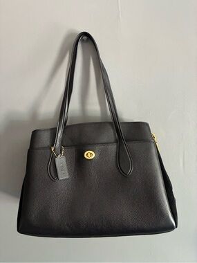 Coach Large Leather Top Handle Multi Compartment Classic Turnlock Accent Bag